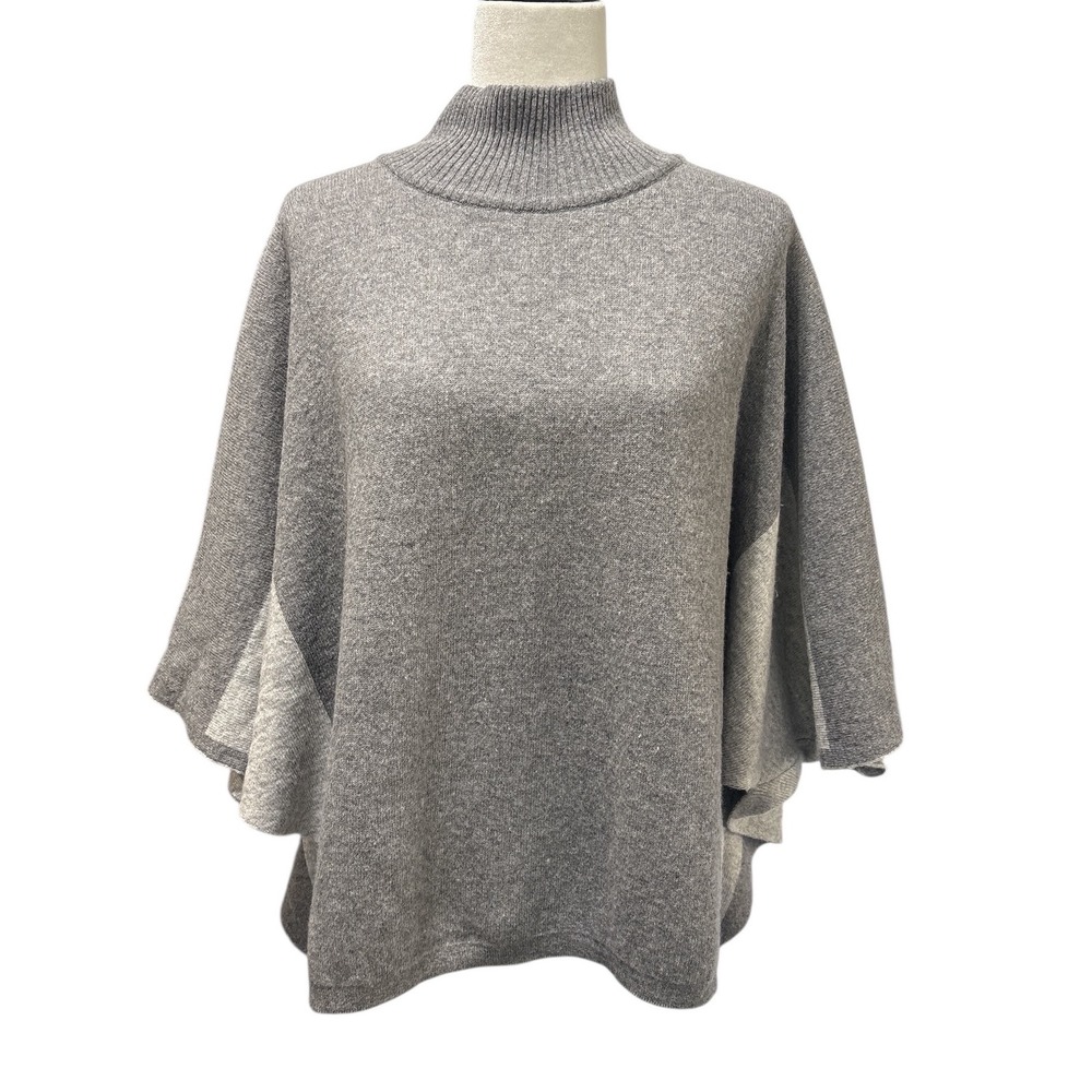 Note di Anita Merino Wool Cashmere Blend Turtleneck Poncho Sweater One Size Gray
